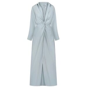 BOBKOVA Twisted Knot Maxi Dress Women Ice Blue Silk Blend Minimalist Designer